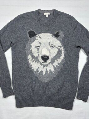 GAP Lambswool Blend Sweater Mens Small Gray Bear Graphic Crewneck Knit Pullover